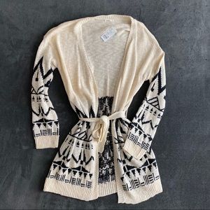 Debut Long Wrap Cardigan Cream and Black Aztec M/L